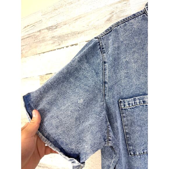Baevely Womens Plus 3XL Blue Washed Denim Button Up Short Sleeve Jean Romper NWT - Picture 6 of 6